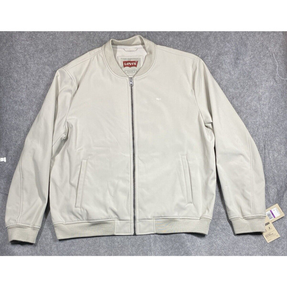 Levis Jacket Mens XXL 2X Beige Bomber Water Resistant Minimal Preppy